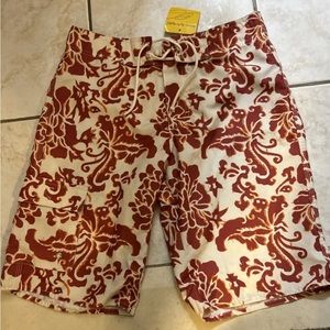 Roberta roller rabbit red white floral white swim trunks sz m johanna